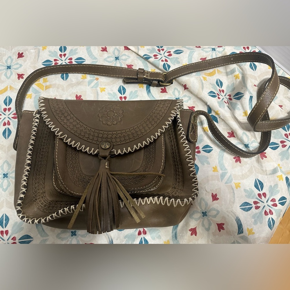 Patricia Nash Brown Leather Crossbody Bag with Tassel